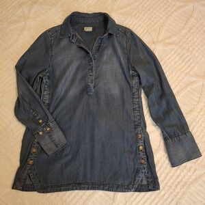 Chicos Size 00 XS Chambray Tunic Blouse Blue Touch of Cool Denim‎ Tencel Lyocell
